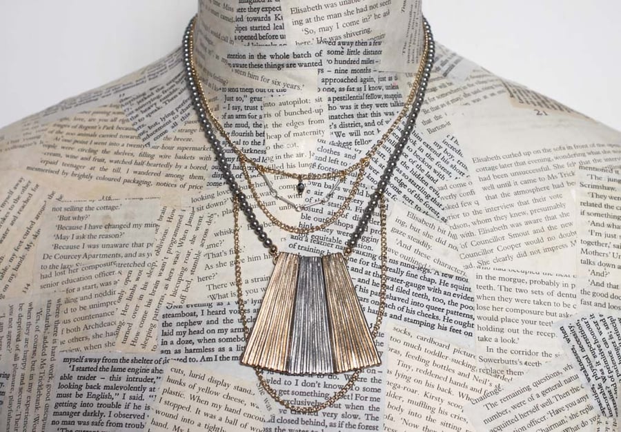 Dieselpunk Statement Multi Chain Silver and GoldPendant Necklace