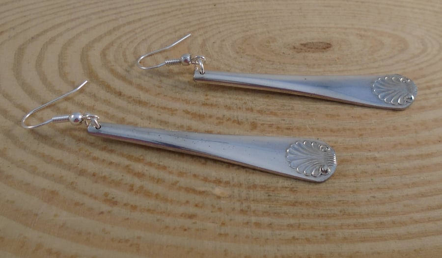 Upcycled Silver Plated Shell Sugar Tong Handle Earrings SPE052001