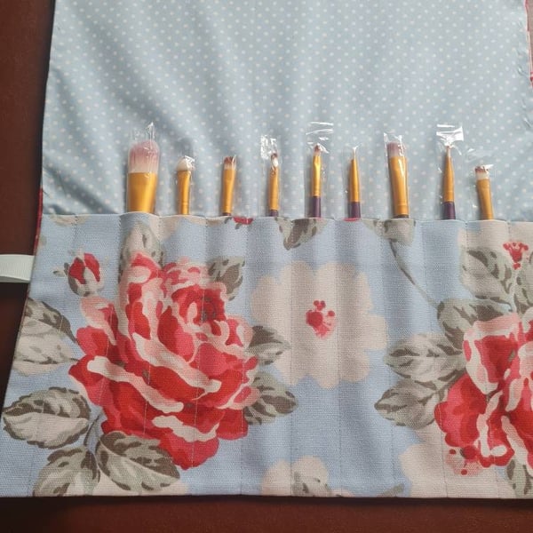 Cath Kidston Bloom Rose fabric make up brush roll (with brushes)