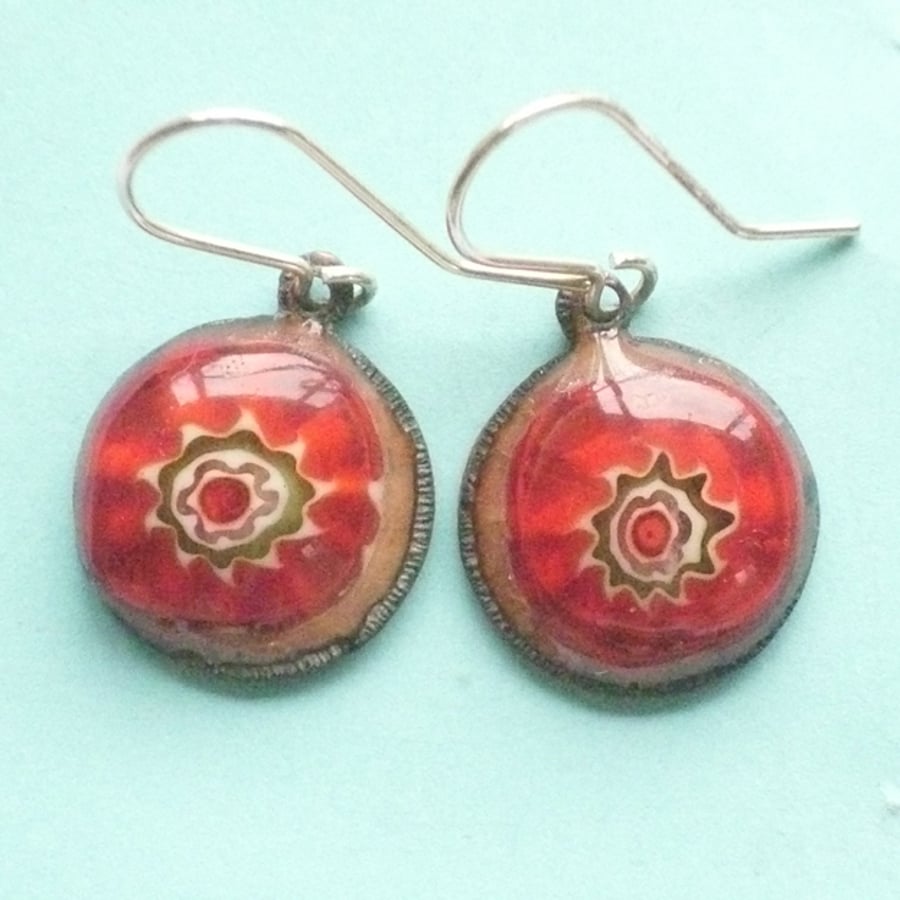 Bead enamelled earrings - Red