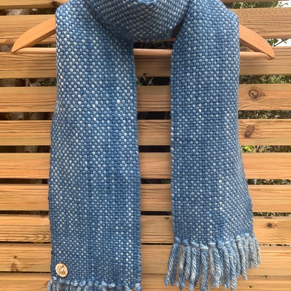 Handwoven indigo wool scarf