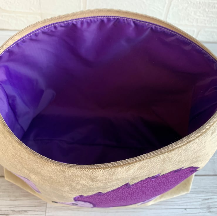 Velvet toiletry bag, wash bag with purple hedge... Folksy