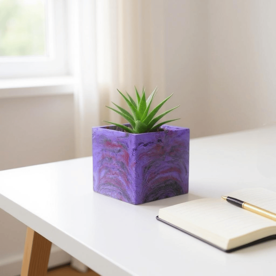 Northern Lights Inspired Lilac Plant Pot Cover - Unique Lilac Marbled Planter