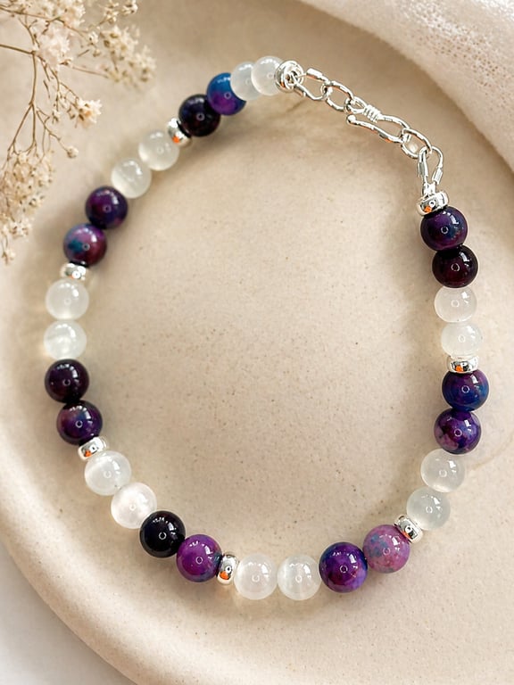  Starry Night Sugilite and Selenite Bracelet