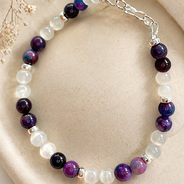  Starry Night Sugilite and Selenite Bracelet