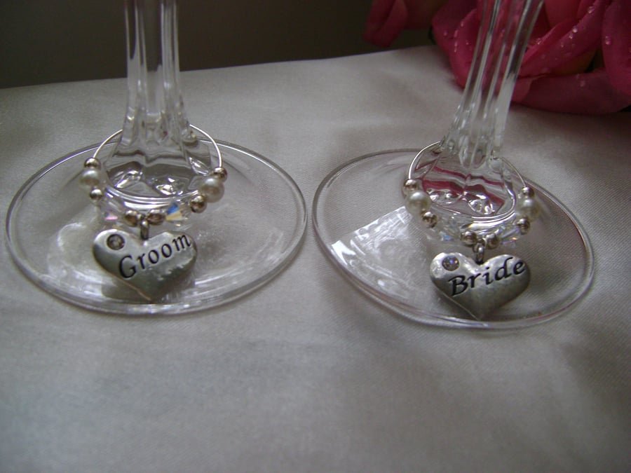 Bride & Groom Wine Glass Decorations