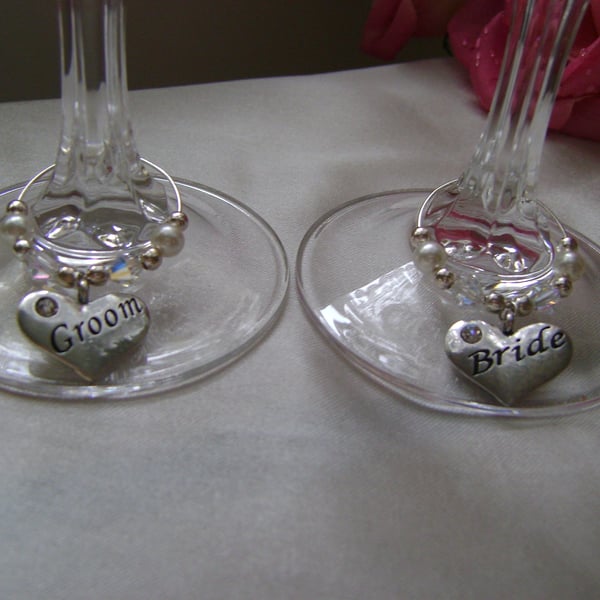 Bride & Groom Wine Glass Decorations
