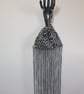 Snow leopard print faux fur fabric Japanese Knot bag with 48cm black tassel trim - Image 5