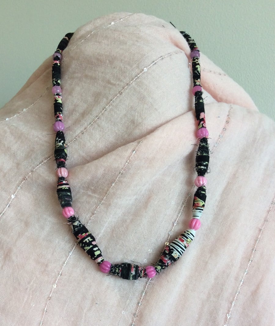 Necklace, handmade fabric  beads.