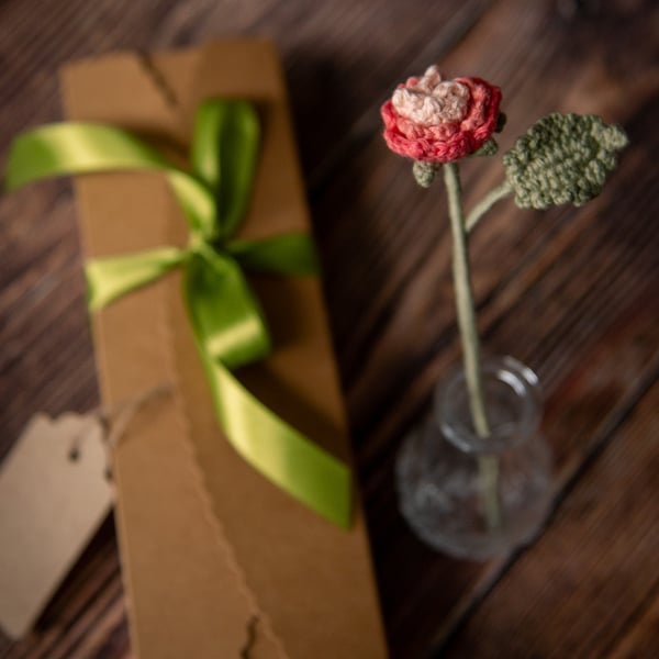 Pink Rose Crochet Bookmark with Gift Packaging