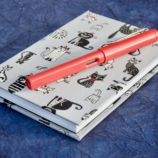 A6 Hardback Notebook with fun cat-covered fabric cover