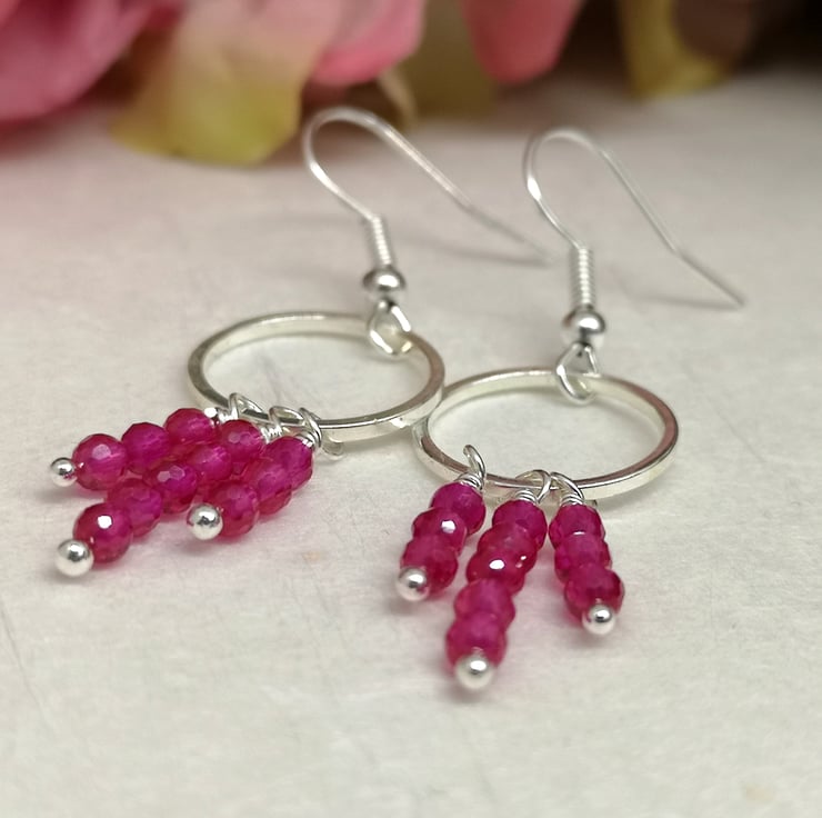 Pink spinel gemstone drop earrings, silver plat... - Folksy
