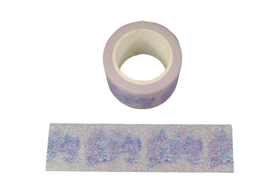 2 Rolls Christmas Tree Theme with Snow Non Shed Iridescent Glitter Sparkle Washi