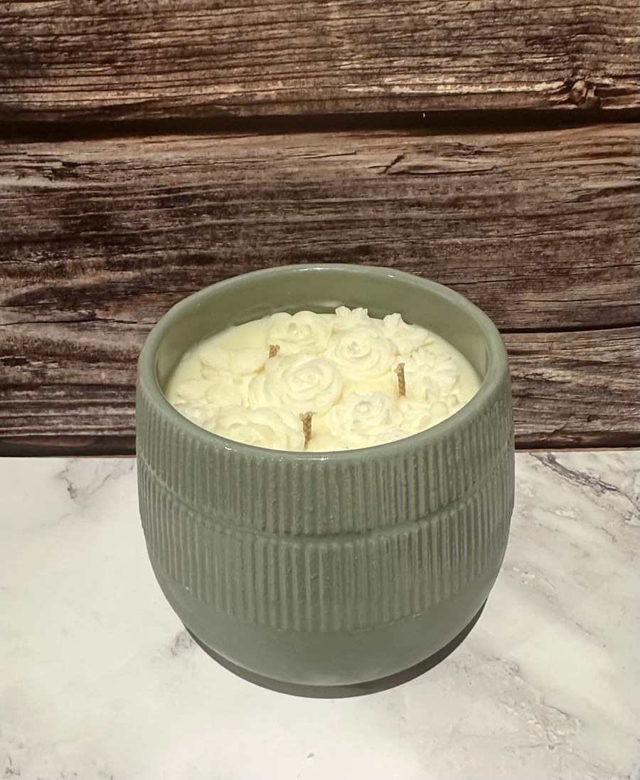 Large Grey Ceramic Coconut Wax Scented Candle, Eco Candle, Luxury Scented Candle