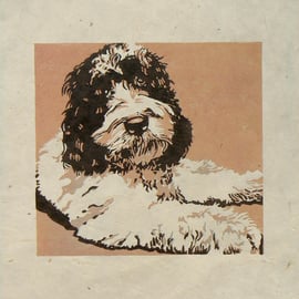 Marvin Clumberdoodle linocut print