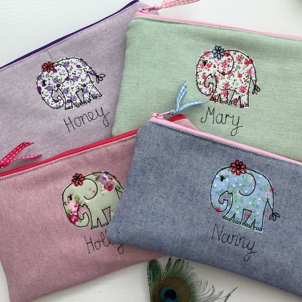 Elephant Personalised Pencil Case - Appliqued Motif Art Pouch- Unique gift