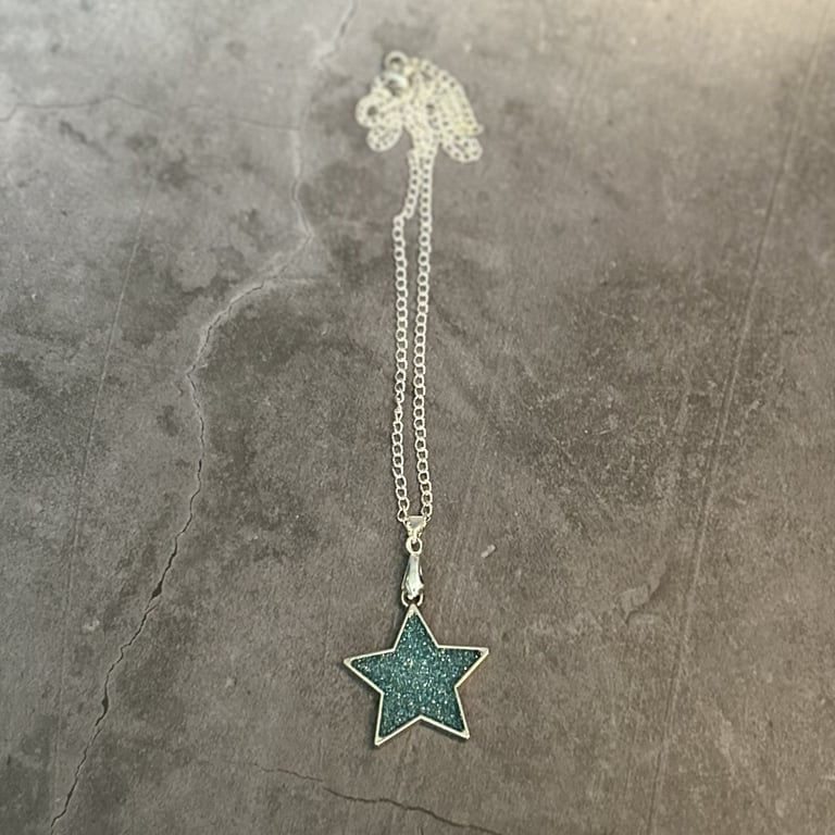 Teal Glitter Star Pendant Cosmic Necklace