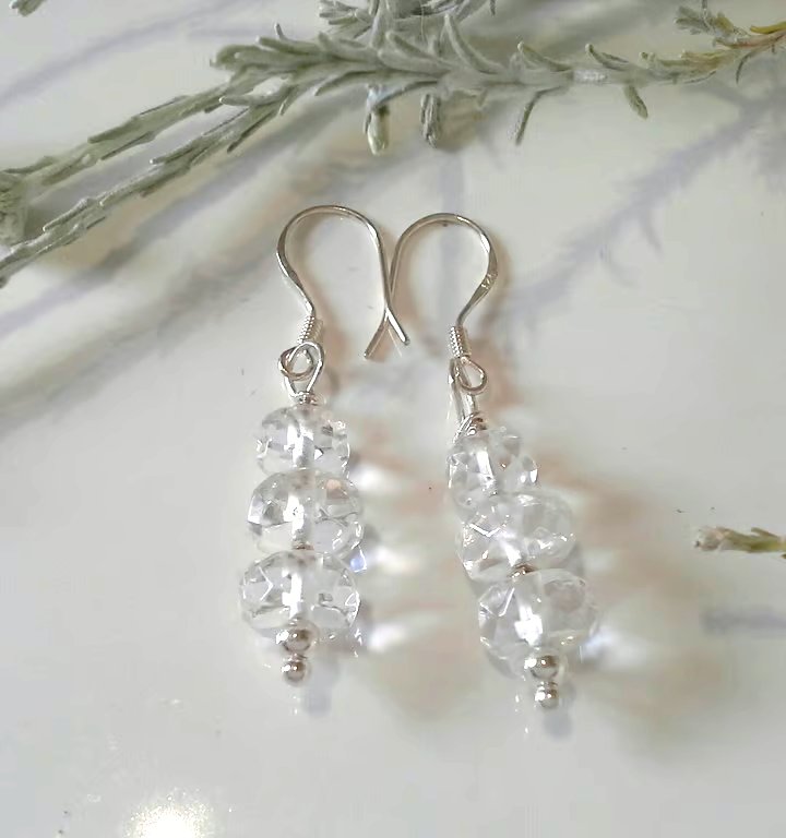 AA Grade Genuine Faceted Clear Quartz Earrings Sterling Silver (Not Glass)