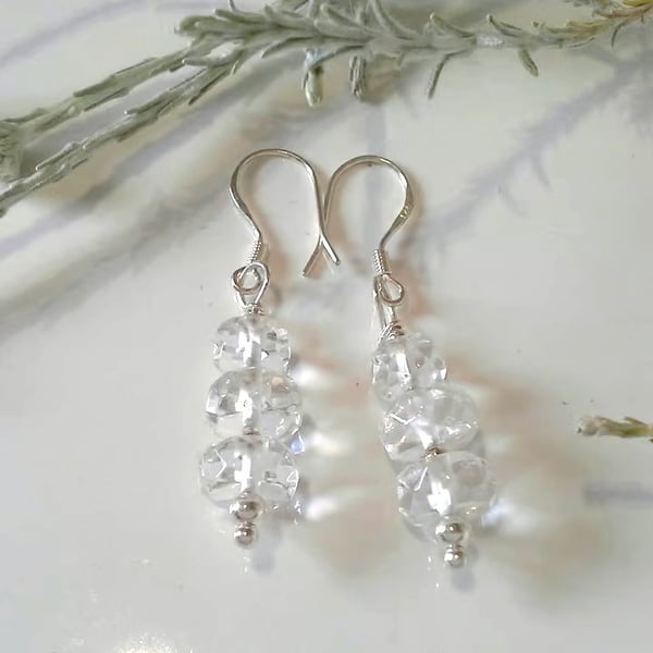 AA Grade Genuine Faceted Clear Quartz Earrings Sterling Silver (Not Glass)