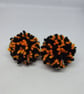 Orange and black pom pom earrings  - Image 1