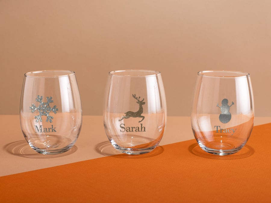 Personalised Glitter Christmas Name Vinyl Sticker Label For Wine Champagne Gin