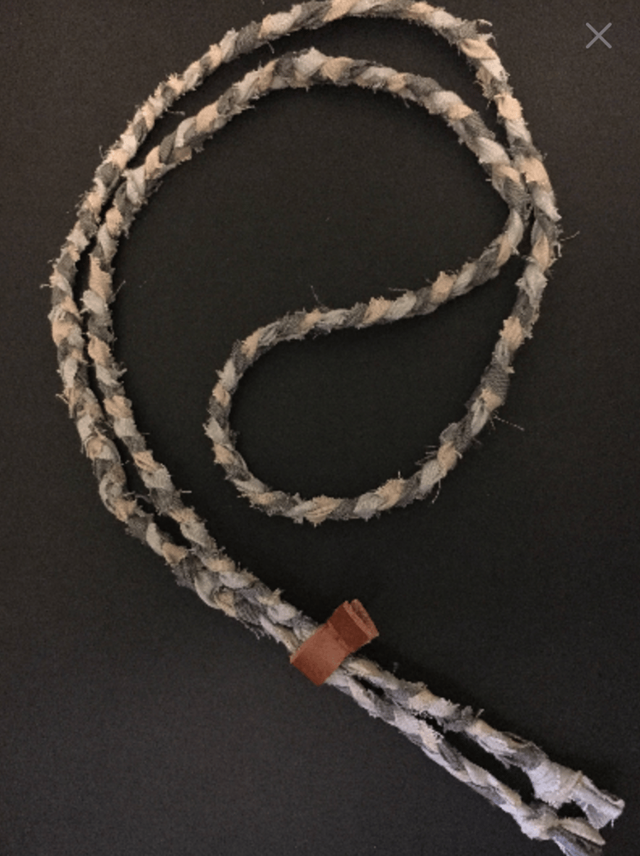 Hand braided linen and leather necklace