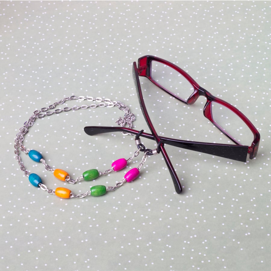 Colourful wooden bead glasses chain - fun sunglasses strap