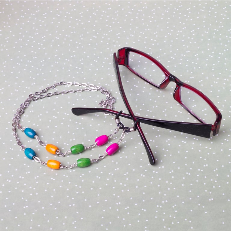 Colourful wooden bead glasses chain - fun sunglasses strap
