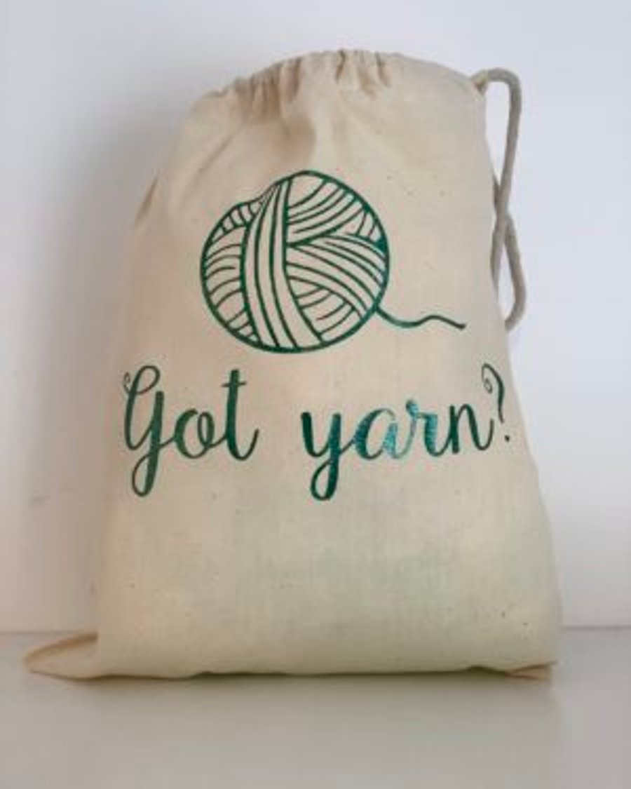 Got yarn , 100% cotton knitting Sack with drawstring.project bag