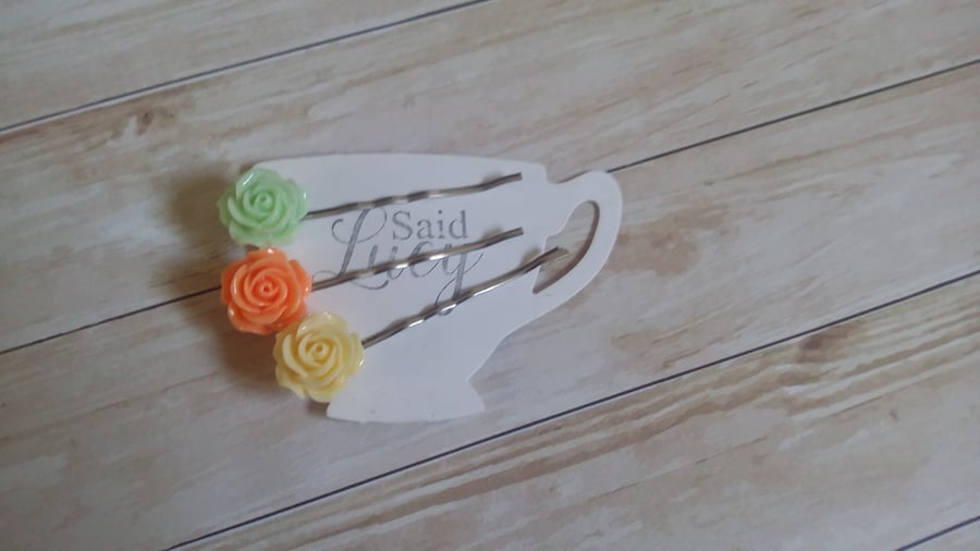 floral sumer hair clips, floral bobby pins in pastel colours 3 collection SALE