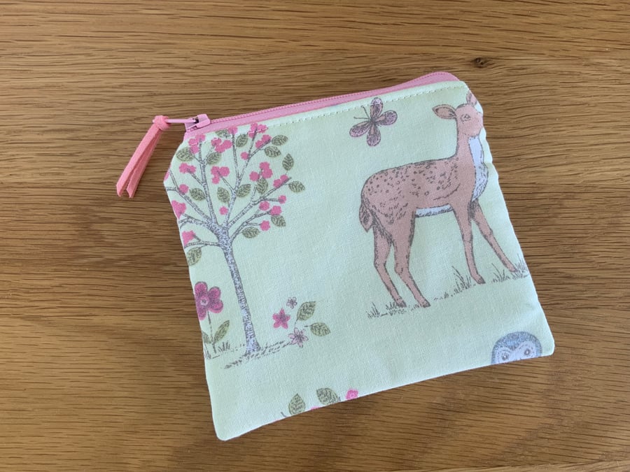 Fabric Coin Purse, Money Pouch, Zipped Purse, Purse, Card Holder, Woodland