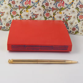 Coral Red Leather Journal, Sketchbook with Florentine Paper. 