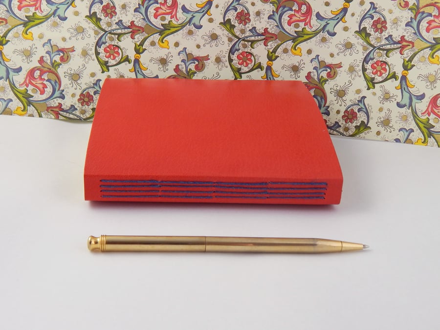Coral Red Leather Journal, Sketchbook with Florentine Paper. 