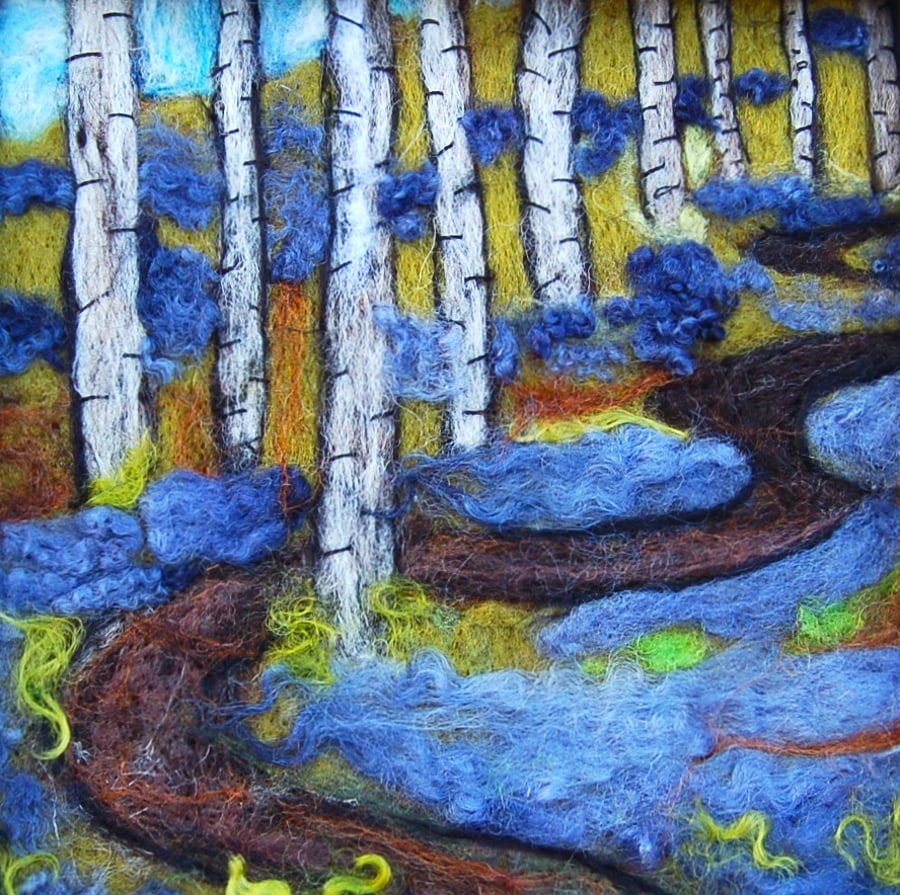 Bluebell wood - Needle felt picture, textile art