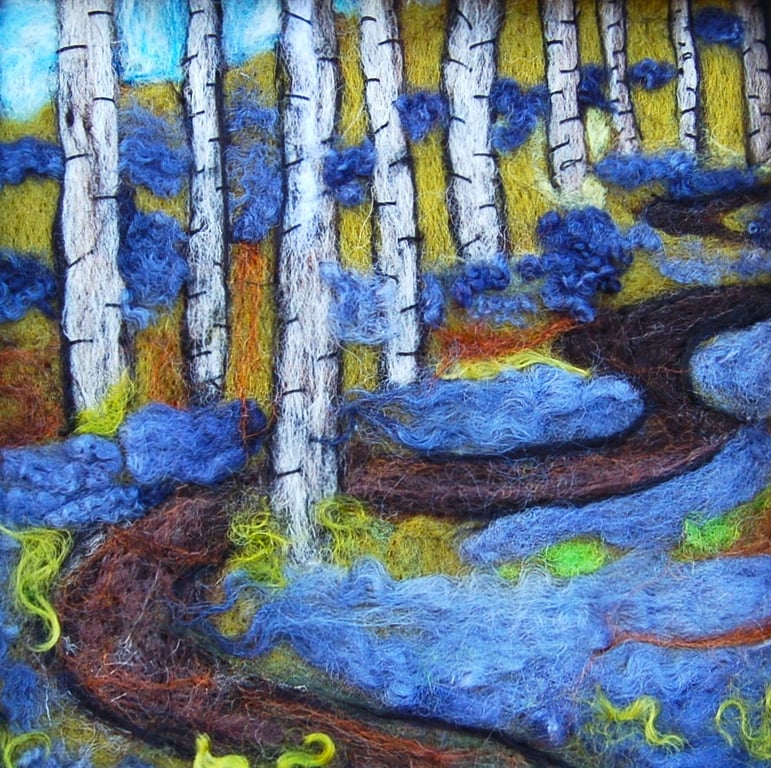 Bluebell wood - Needle felt picture, textile art