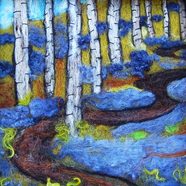 Bluebell wood - Needle felt picture, textile art