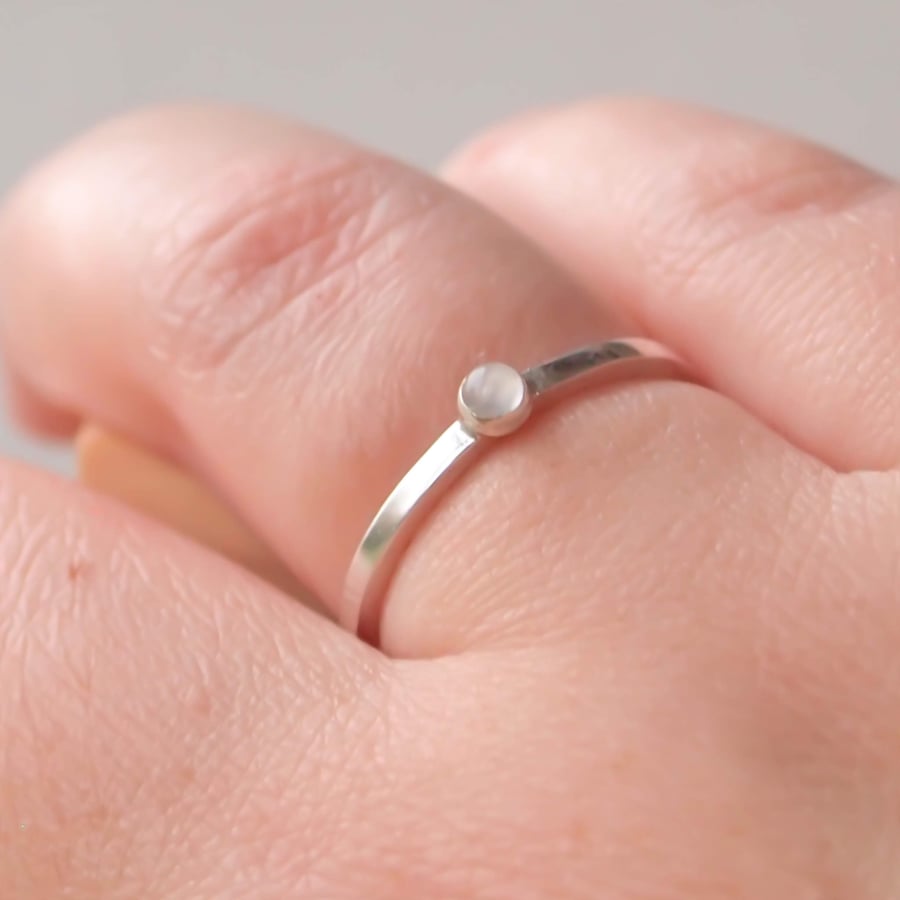 Moonstone Stacking Ring in Sterling Silver, June Birthstone Jewellery