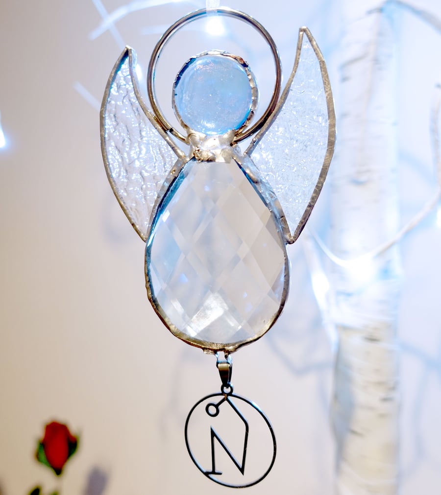 Crystal and Stained glass Archangel Uriel Hanging Ornament Holistic Gift