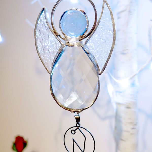 Crystal and Stained glass Archangel Uriel Hanging Ornament Holistic Gift