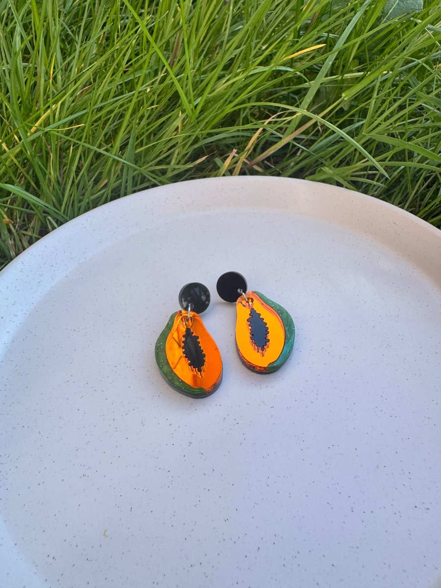  Papaya Fruit Earrings - Acrylic