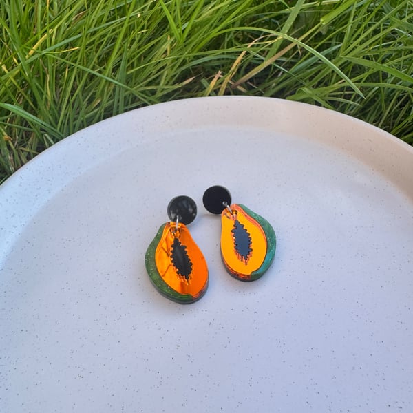  Papaya Fruit Earrings - Acrylic