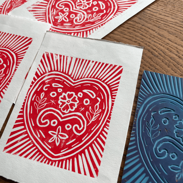 Original Hand-Printed Linocut Heart
