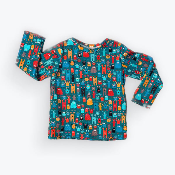 Teal Monster long sleeved top - sizes up to 4-5 years