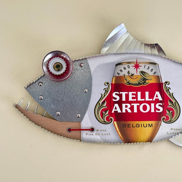 Stella Artois Lager steam Punk Quirky Metal Fish Garden Bar Fishing Pub  