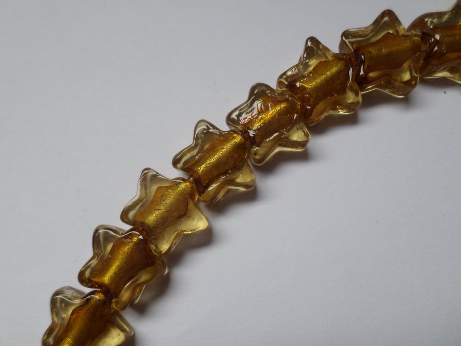 10 x Foil-Lined Glass Beads - 18mm - Star - Golden 