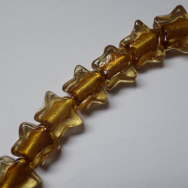 10 x Foil-Lined Glass Beads - 18mm - Star - Golden 