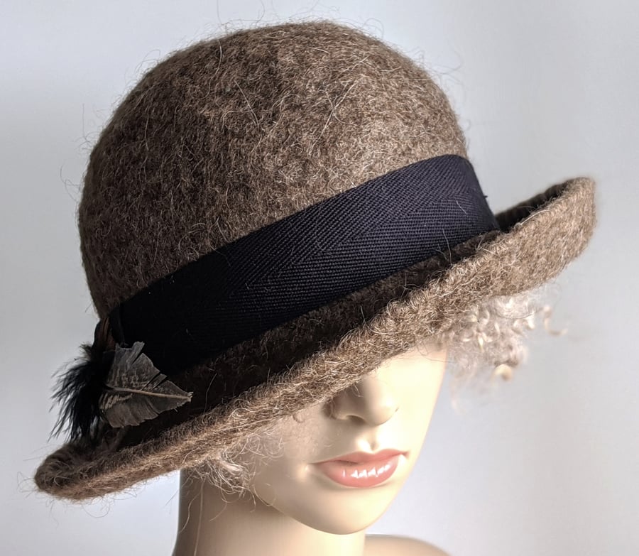 Natural brown undyed felted wool hat