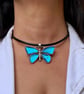 Women's Leather Choker Necklace, Crystal Butterfly Pendant - Image 3