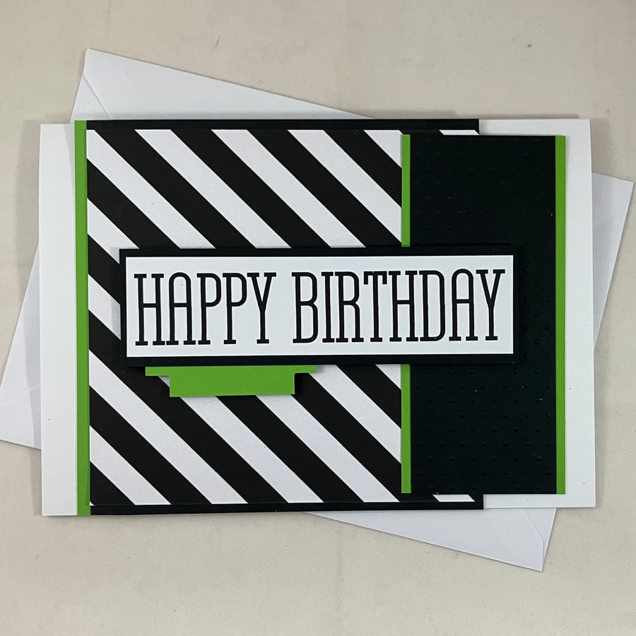 Black and white text Happy Birthday card