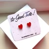 Heart Shaped Hand Painted Red And Glitter Wooden Earrings FREE P&P in UK
